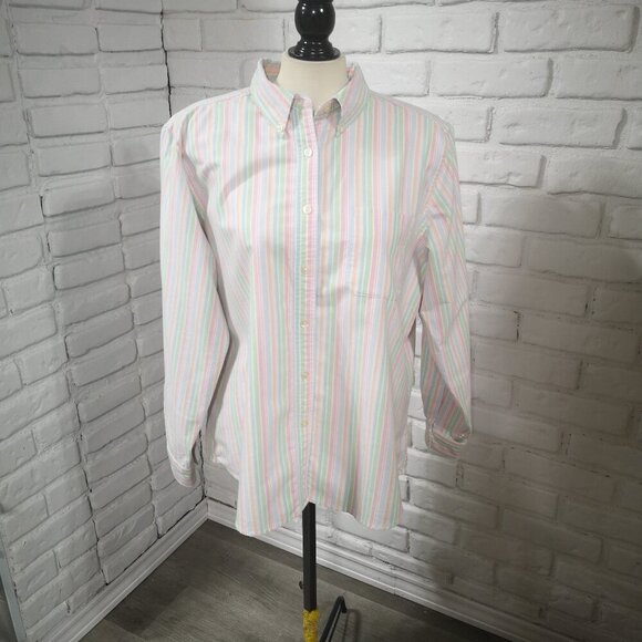 2 / $30.00 - L.L. Bean Ladies Size XL Button Front Pastel Colored Striped Shirt - Picture 1 of 9